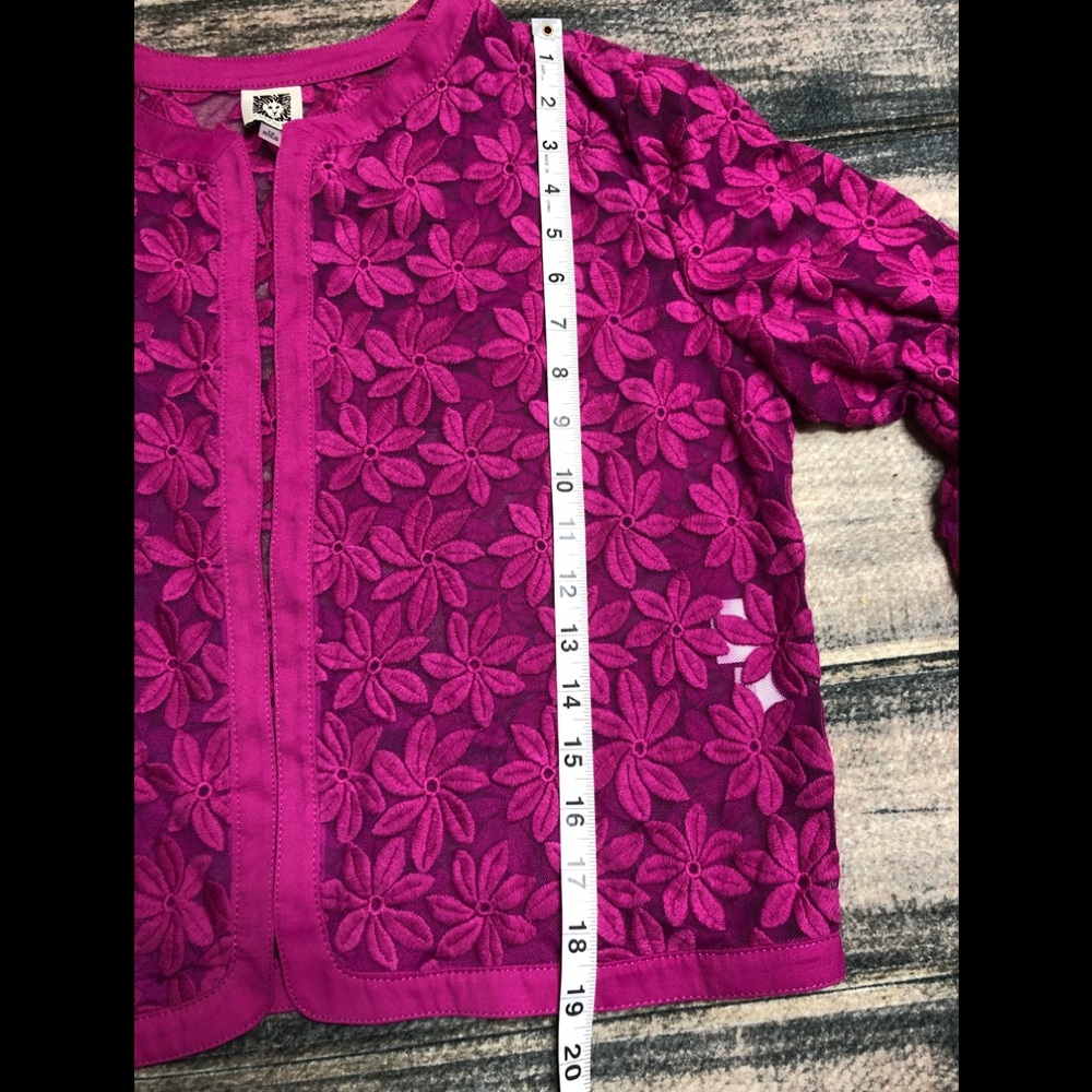 Anne Klein Floral Lace Mesh Cardigan Fuschia - Picture 6 of 7